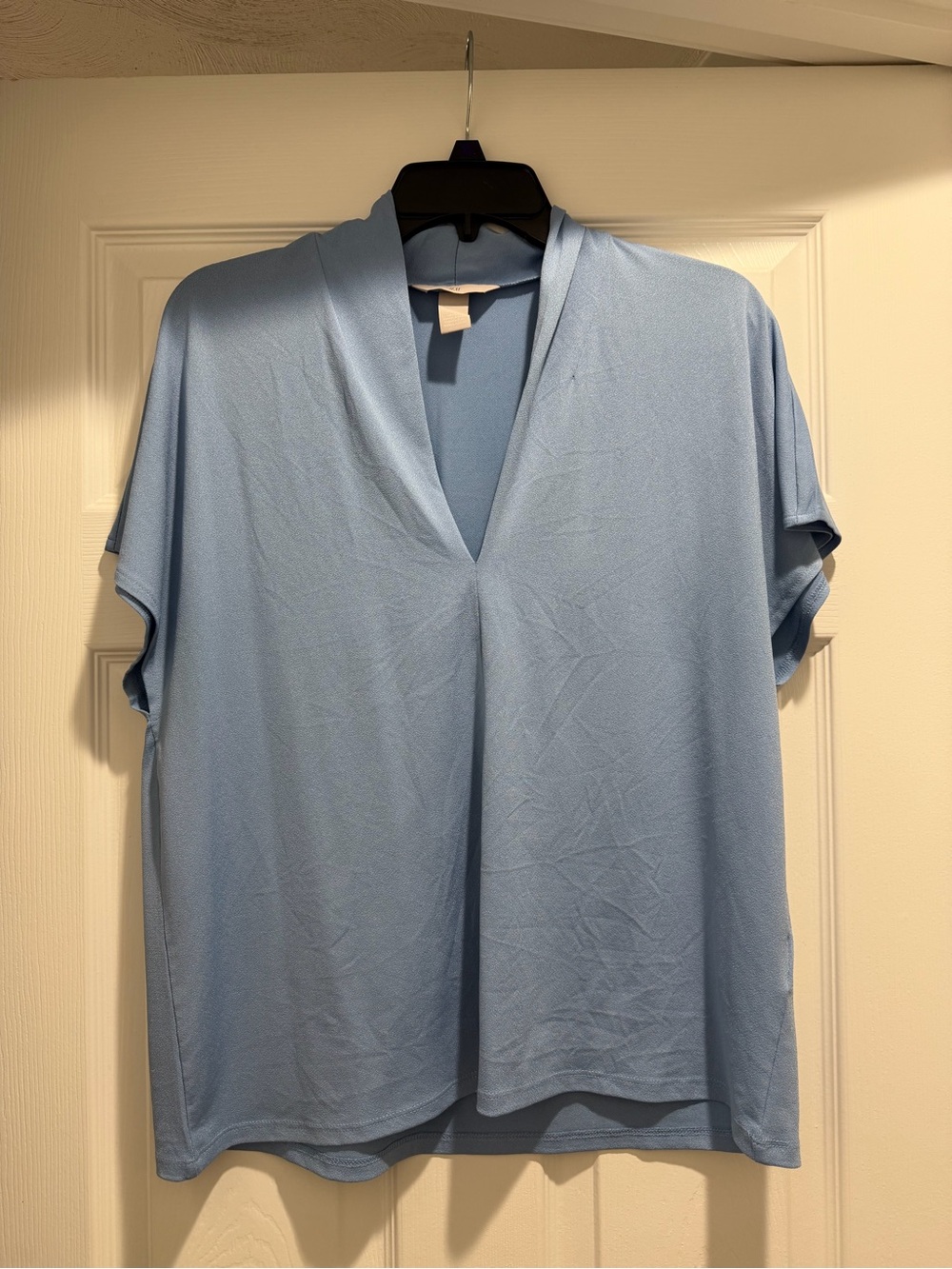 H&M Pale Blue V-Neck Short Sleeve Blouse
